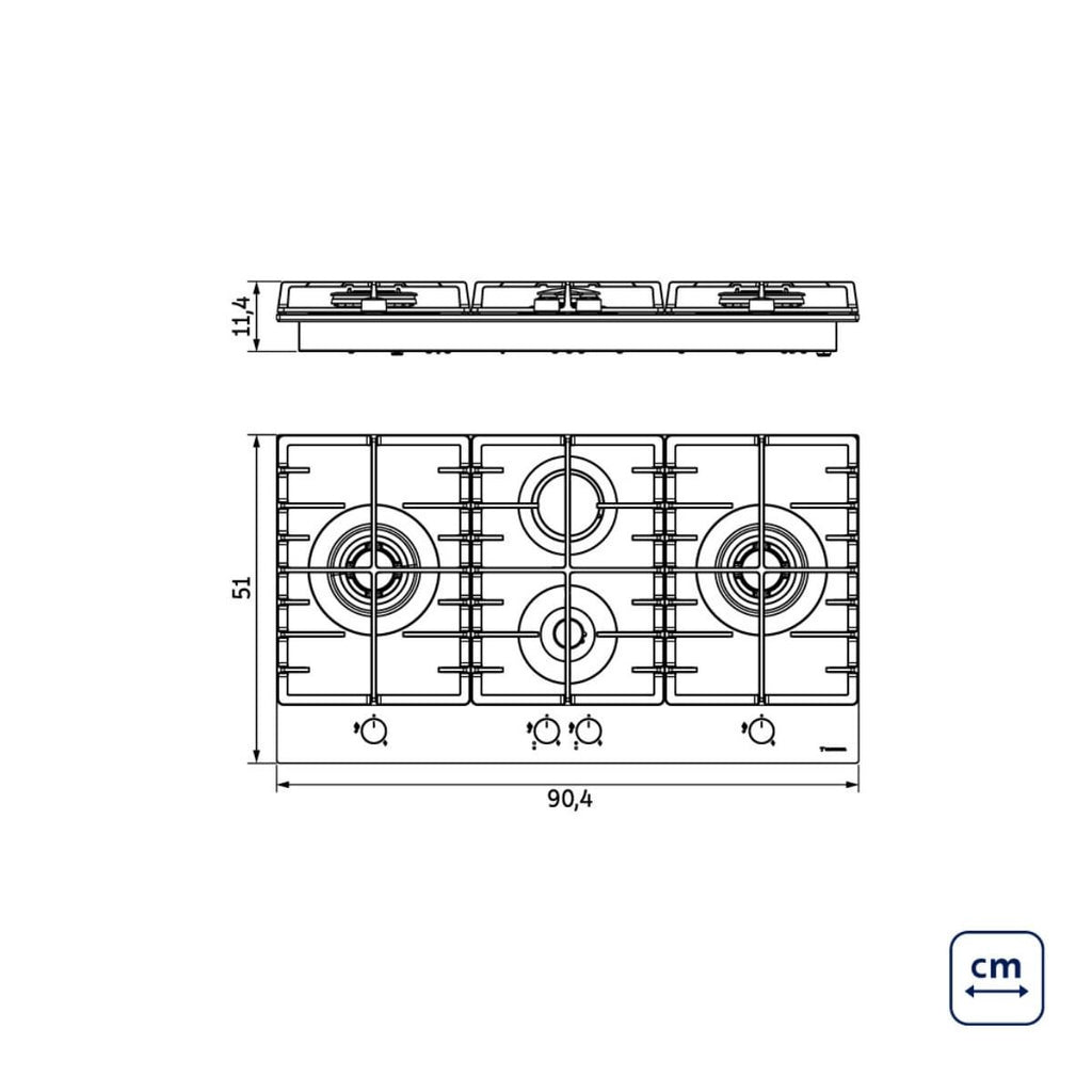 Cooktop Tramontina Quadra 4GG Double TRI HE Safestop 90 em Vidro Temperado 90 cm