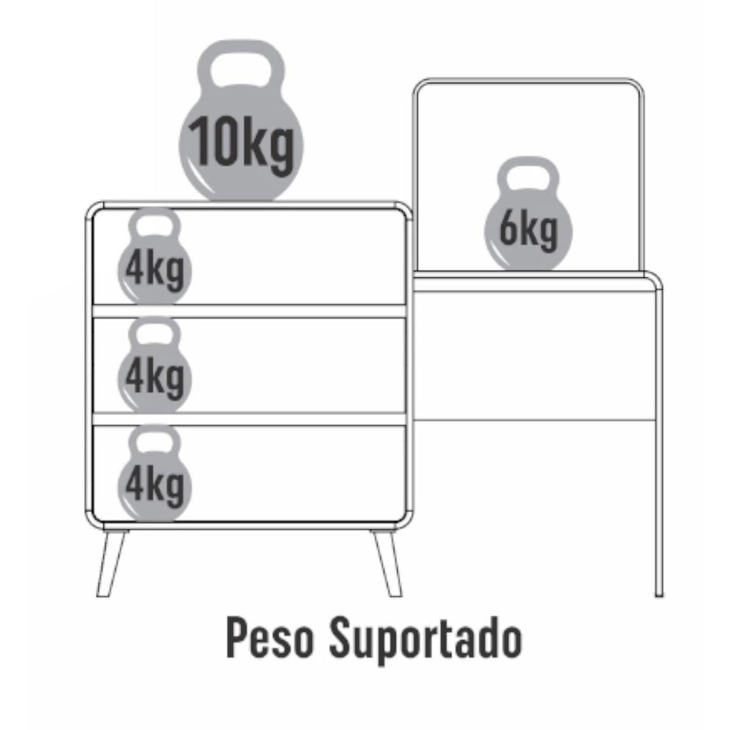Cômoda Penteadeira 3 Gavetas Curve Branco com Rosa Completa Móveis