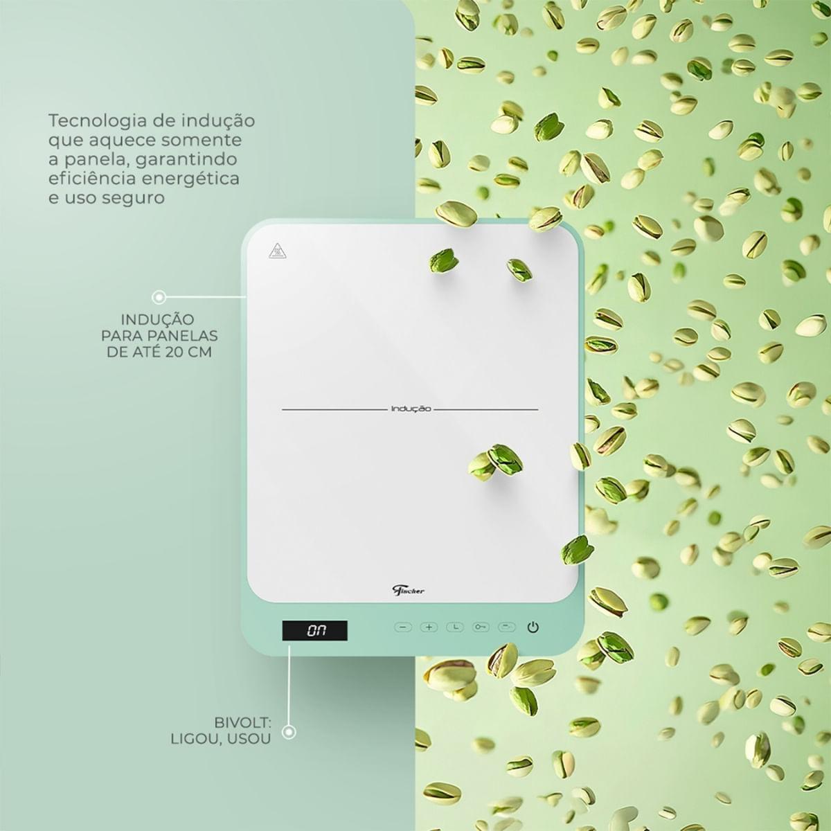 Cooktop de Indução Portátil Fischer 1 Boca Bivolt Touch Screen Cinza Eiger