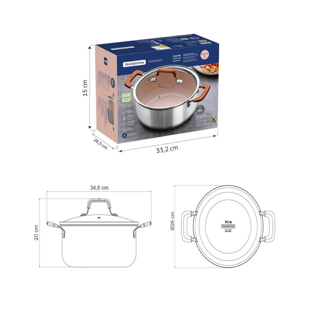 Caçarola Tramontina Romagna Aço Inox Cerâmico Marfim 24 cm 5,24 L