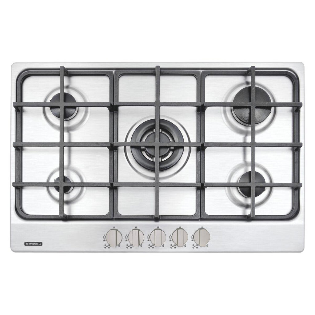 Cooktop a Gás Tramontina New Penta 5GX Tri 75 HE Safestop em Aço Inox e Trempes em Ferro Fundido 5 Queimadores