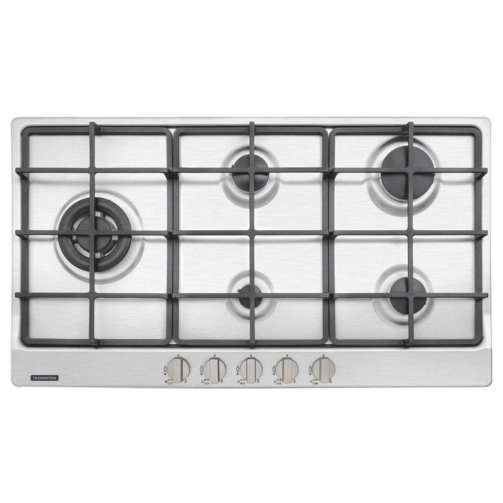 Cooktop a Gás Tramontina Penta Plus 5GX TRI HE Safestop 90 em Aço Inox e Trempes em Ferro Fundido