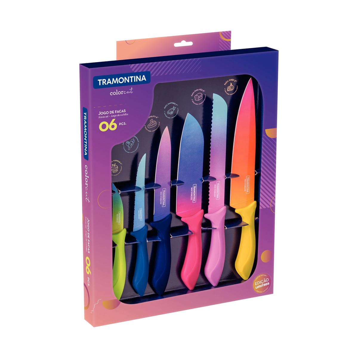 Jogo de Facas Tramontina Colorcut com Lâminas em Aço Inox e Cabos de Polipropileno Pintado 06 Peças
