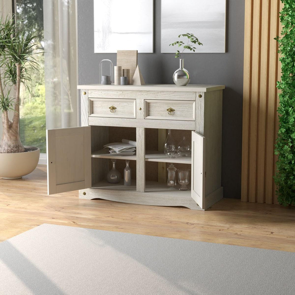 Aparador Buffet em Madeira 2 Portas 2 Gavetas 104 cm Patina Branca Elliottiis