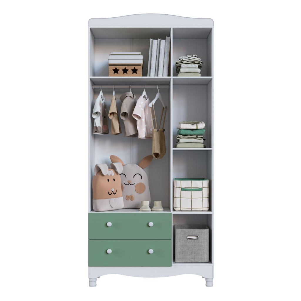 Guarda Roupas Infantil 3 Portas e 2 Gavetas 91x40x198 cm Branco e Verde Completa Móveis