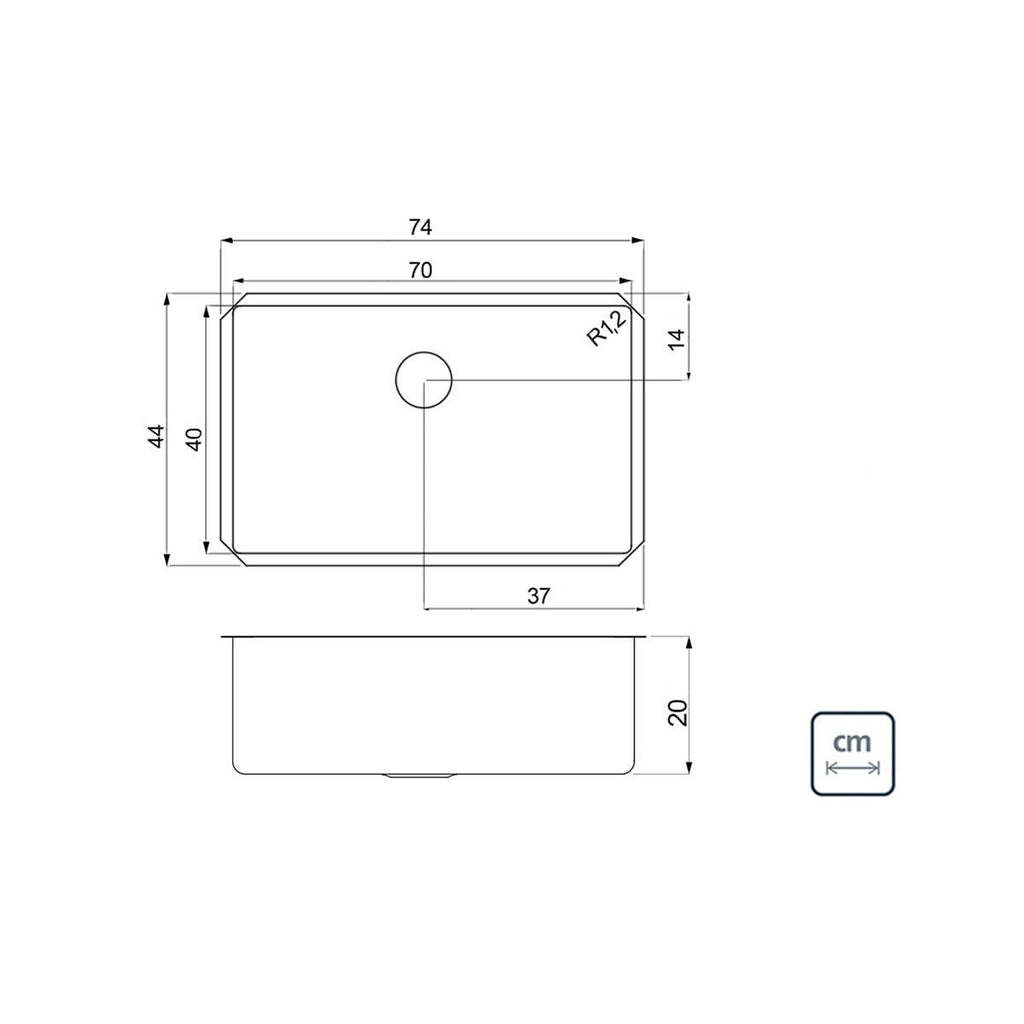 Cuba de Embutir Quadrum 70 U Undermount Tramontina 70 x 40 x 20 cm em Aço Inox Acetinado com Válvula