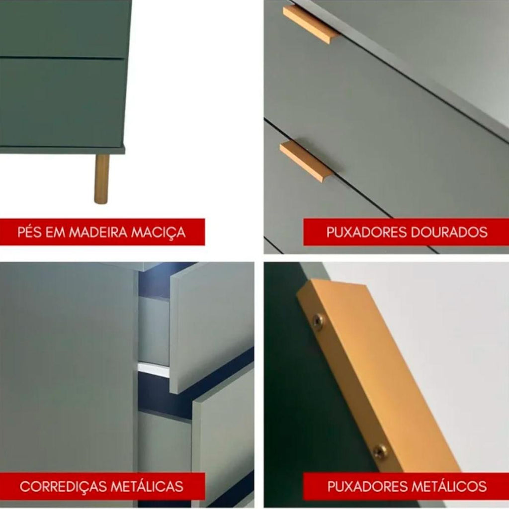 Mesa de Cabeceira 2 Gavetas Verde Oliva 41x39x56 cm Ditália