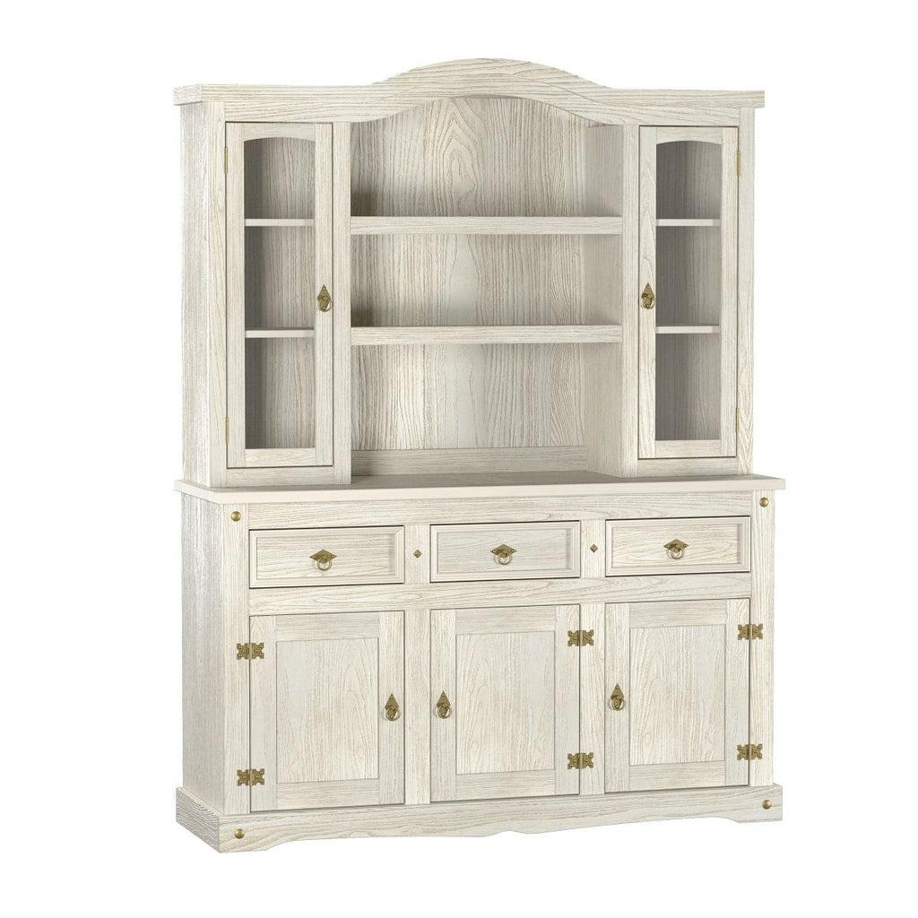 Cristaleira em Madeira 5 Portas 3 Gavetas 153 x 196 cm Patina Branca Elliottiis