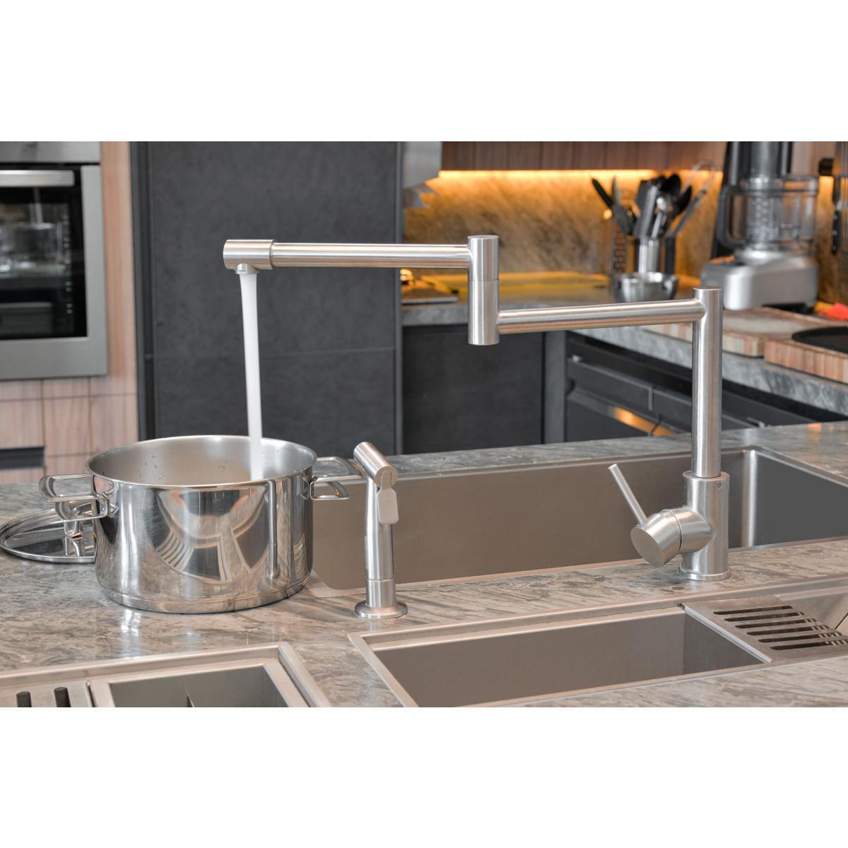 Misturador Monocomando Articulado Tramontina Flexion em Aço Inox e Acabamento Scotch Brite