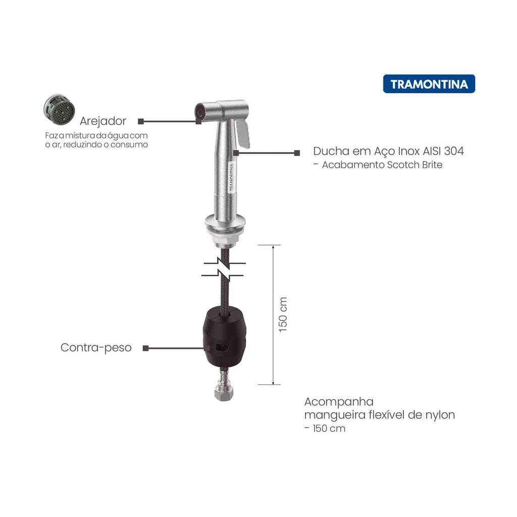 Ducha Manual Tramontina em Aço Inox para Pia de Cozinha