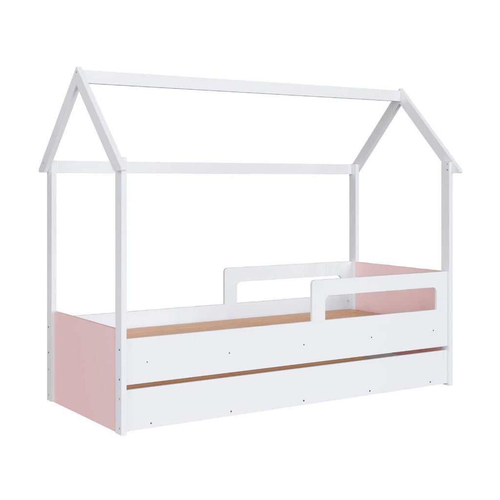 Cama Infantil Montessoriana com Cama Auxiliar Branco com Rosa Completa Móveis