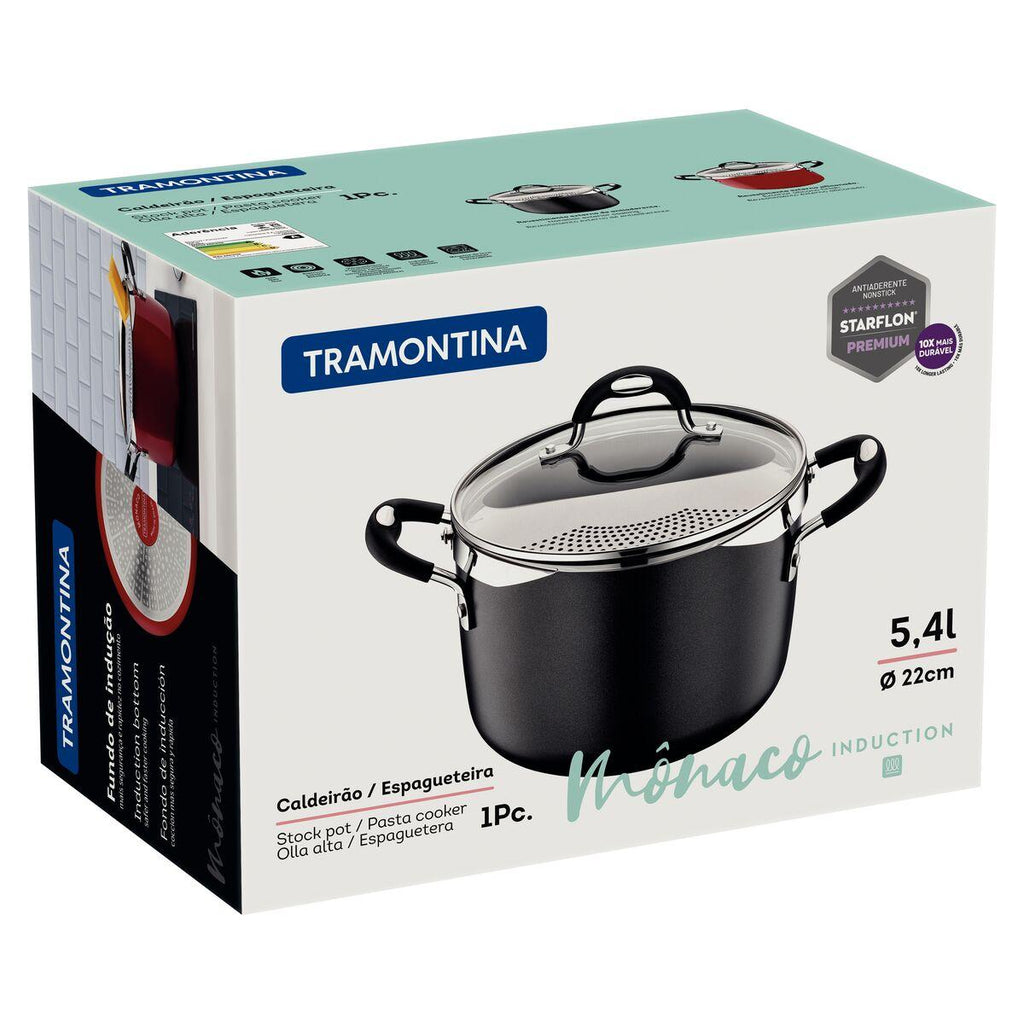 Espagueteira Tramontina Mônaco Induction em Alumínio Preto 22 cm 5,4 L