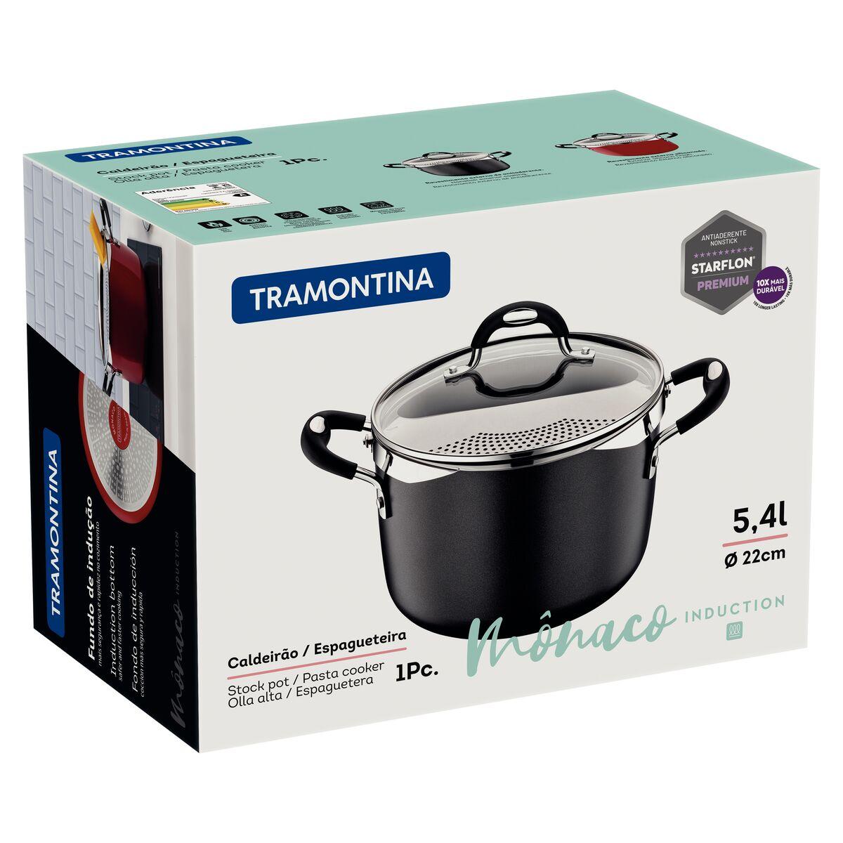 Espagueteira Tramontina Mônaco Induction em Alumínio Preto 22 cm 5,4 L