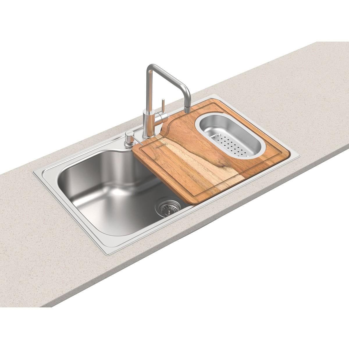 Cuba de Sobrepor Tramontina Morgana Maxi 86x50 cm em Aço Inox  com Válvula Dosador de Sabão Tábua e Cesto 93801102