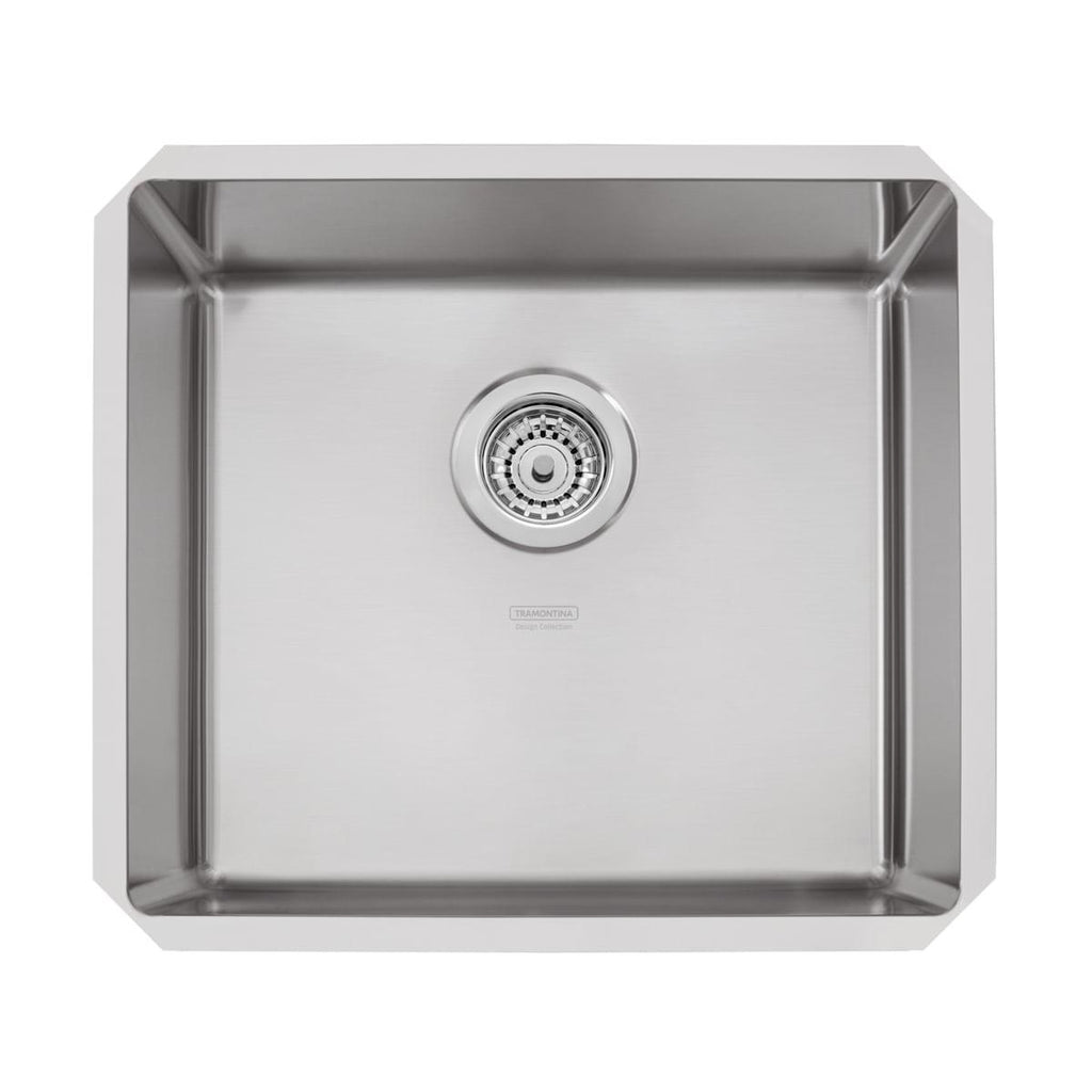 Cuba de Embutir Quadrum 45 U Undermount Tramontina 45 x 40 x 20 cm em Aço Inox Scotch Brite com Válvula
