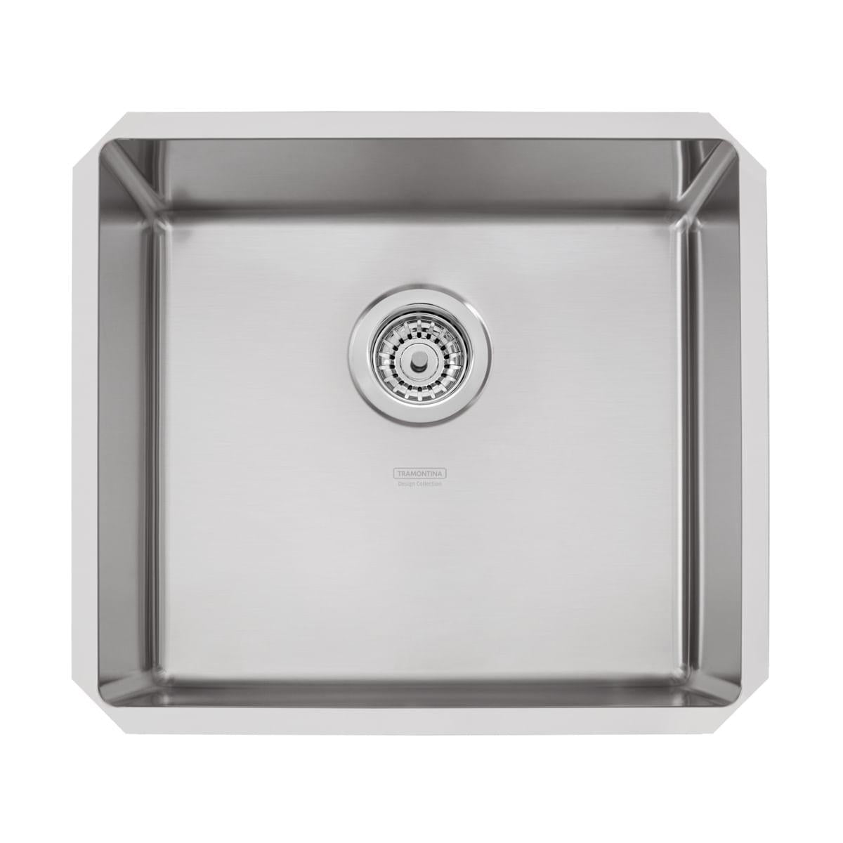 Cuba de Embutir Quadrum 45 U Undermount Tramontina 45 x 40 x 20 cm em Aço Inox Scotch Brite com Válvula