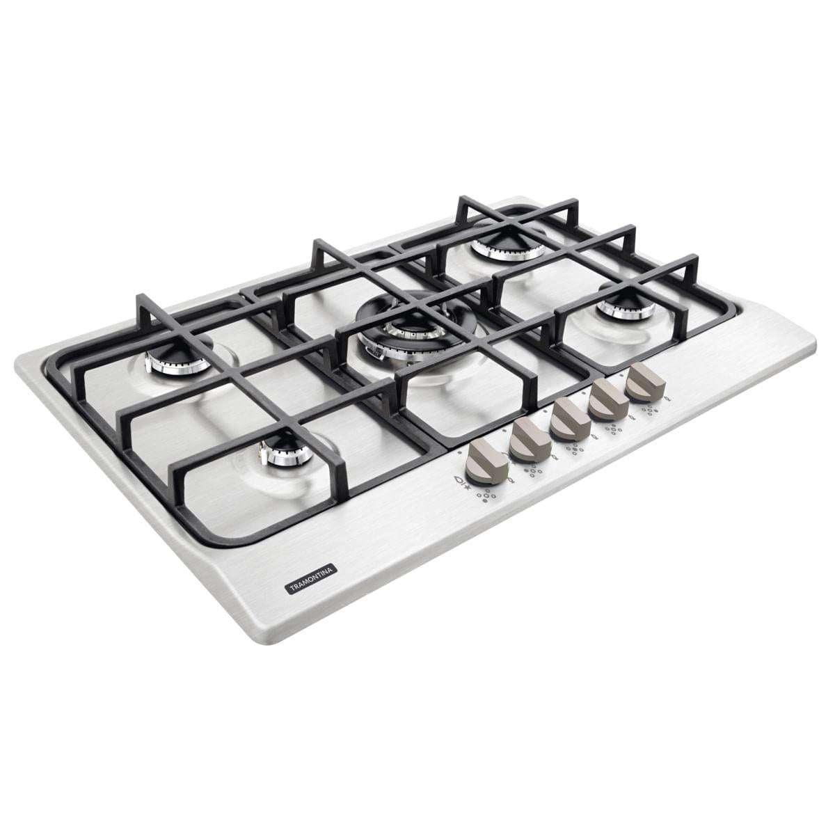 Cooktop a Gás Tramontina New Penta 5GX Tri 75 HE Safestop em Aço Inox e Trempes em Ferro Fundido 5 Queimadores