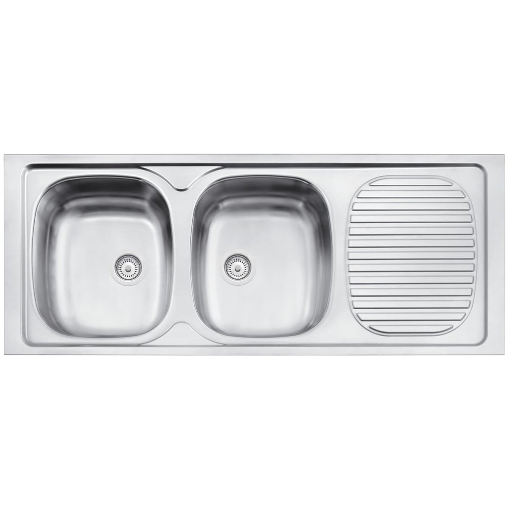 Pia de Apoio Tramontina Stratta 2C 34 R em Aço Inox 120 x 50 cm com 2 Cubas