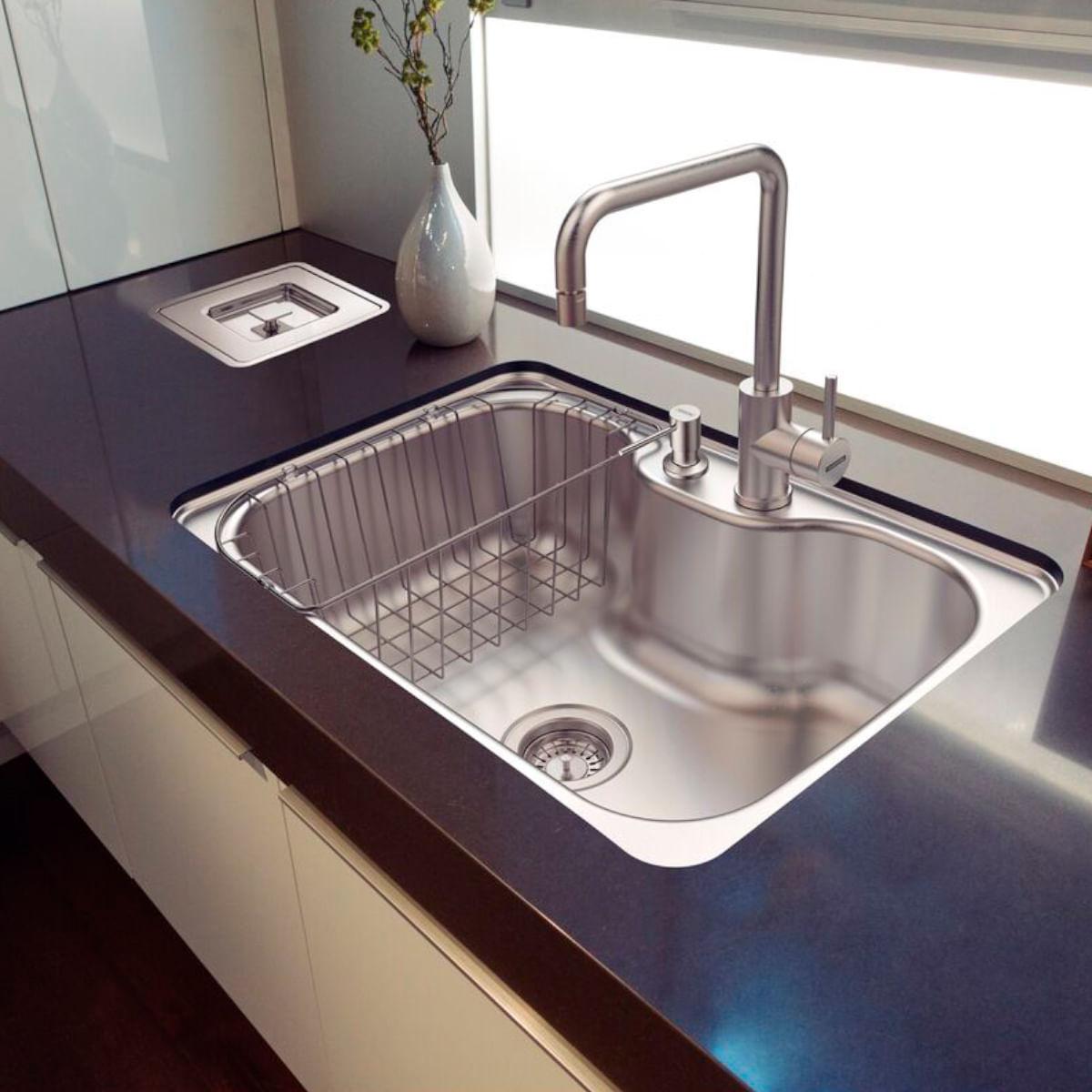 Cuba Tramontina Morgana 60 FX Undermount em Aço Inox Acetinado com Válvula, Dosador de Sabão e Cesto aramado