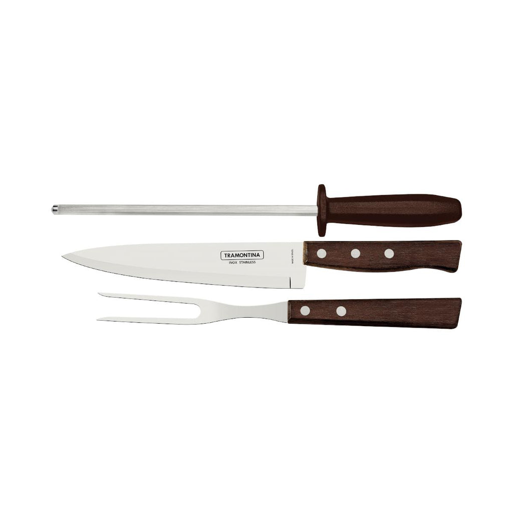 Kit para Churrasco Tramontina Aço Inox Madeira Natural e Polipropileno 3 Peças
