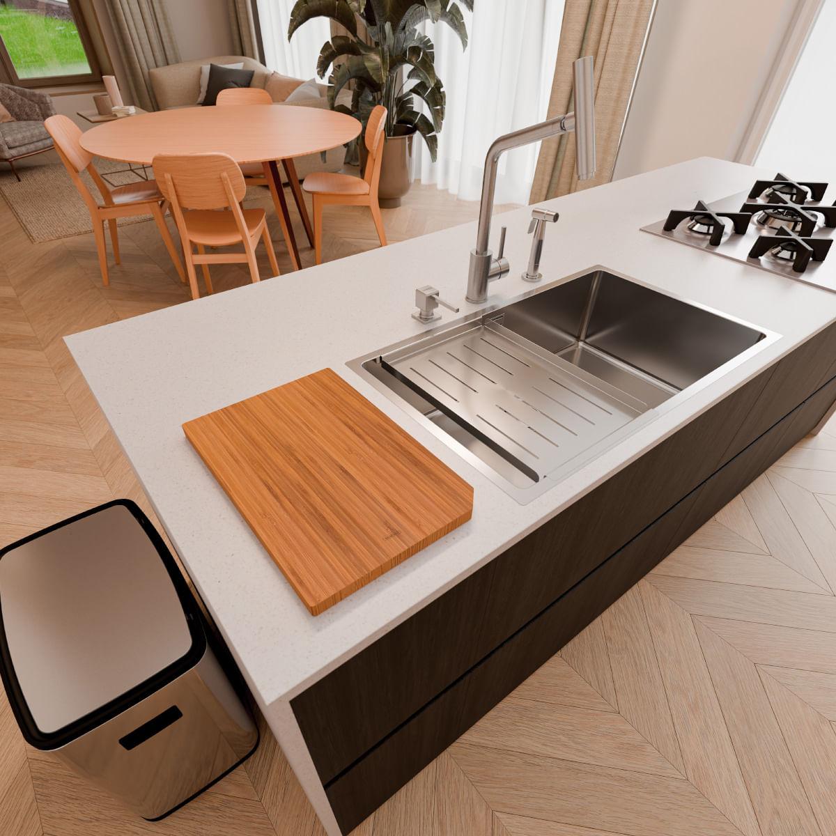 Kit Tábua e Bandeja para Cubas Quadrum Tramontina em Aço Inox Acetinado