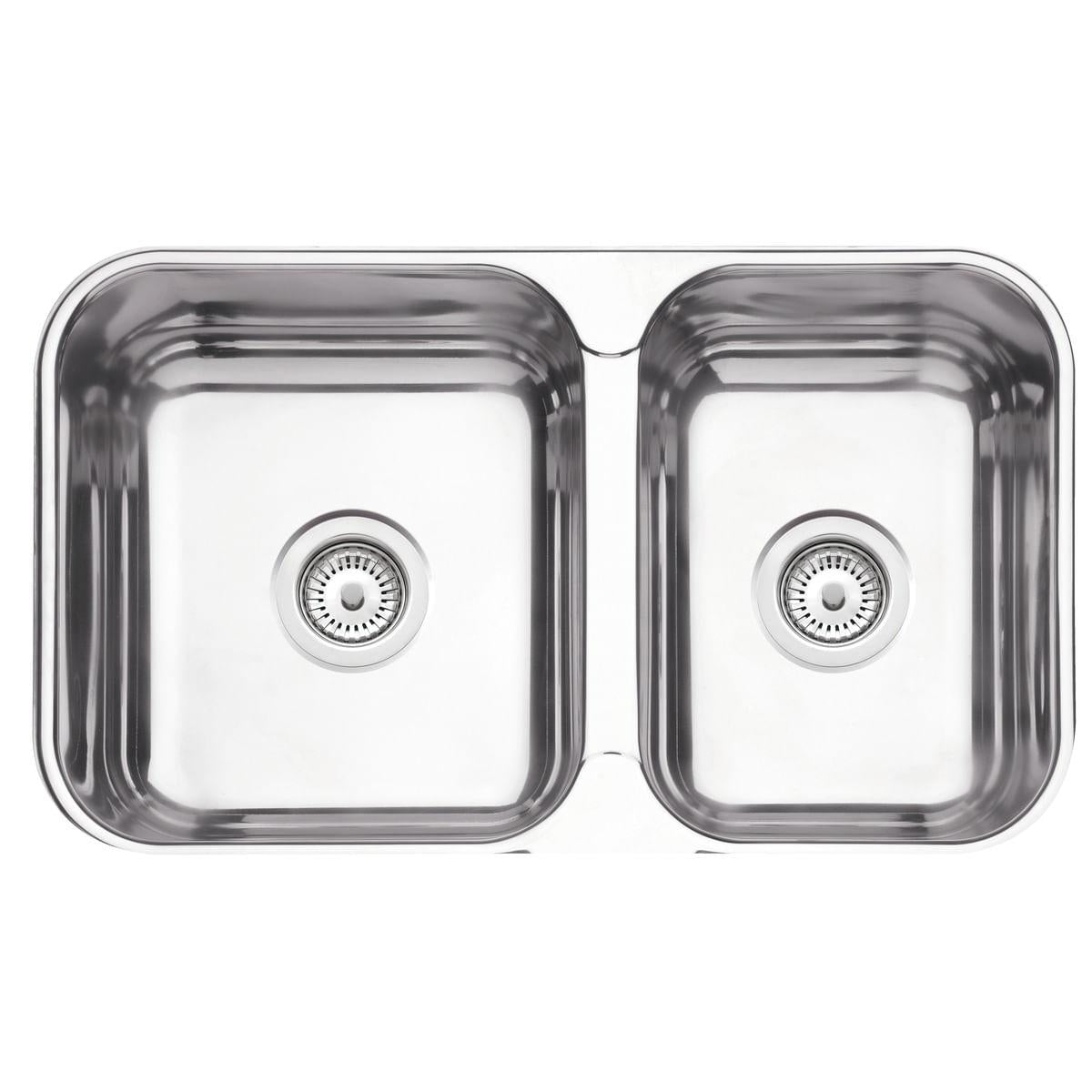 Cuba Tramontina Isis 2C 34 28 BS Perfecta em Aço Inox Polido 69 x 40, Cesto Coador, Tábua e Escorredor de Pratos