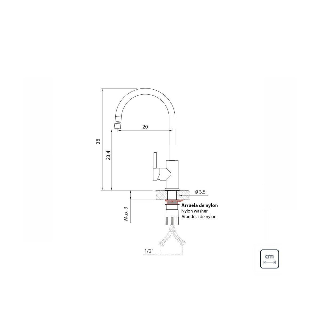 Misturador Monocomando Tramontina Arko em Aço Inox com acabamento Scotch Brite e Bica Articulada