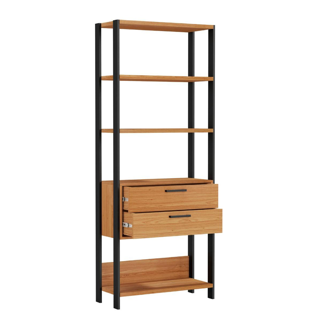 Estante 5 Prateleiras 2 Gavetas Freijó/Preto Fosco 73 x 32 x 185 cm Dalla Costa E91