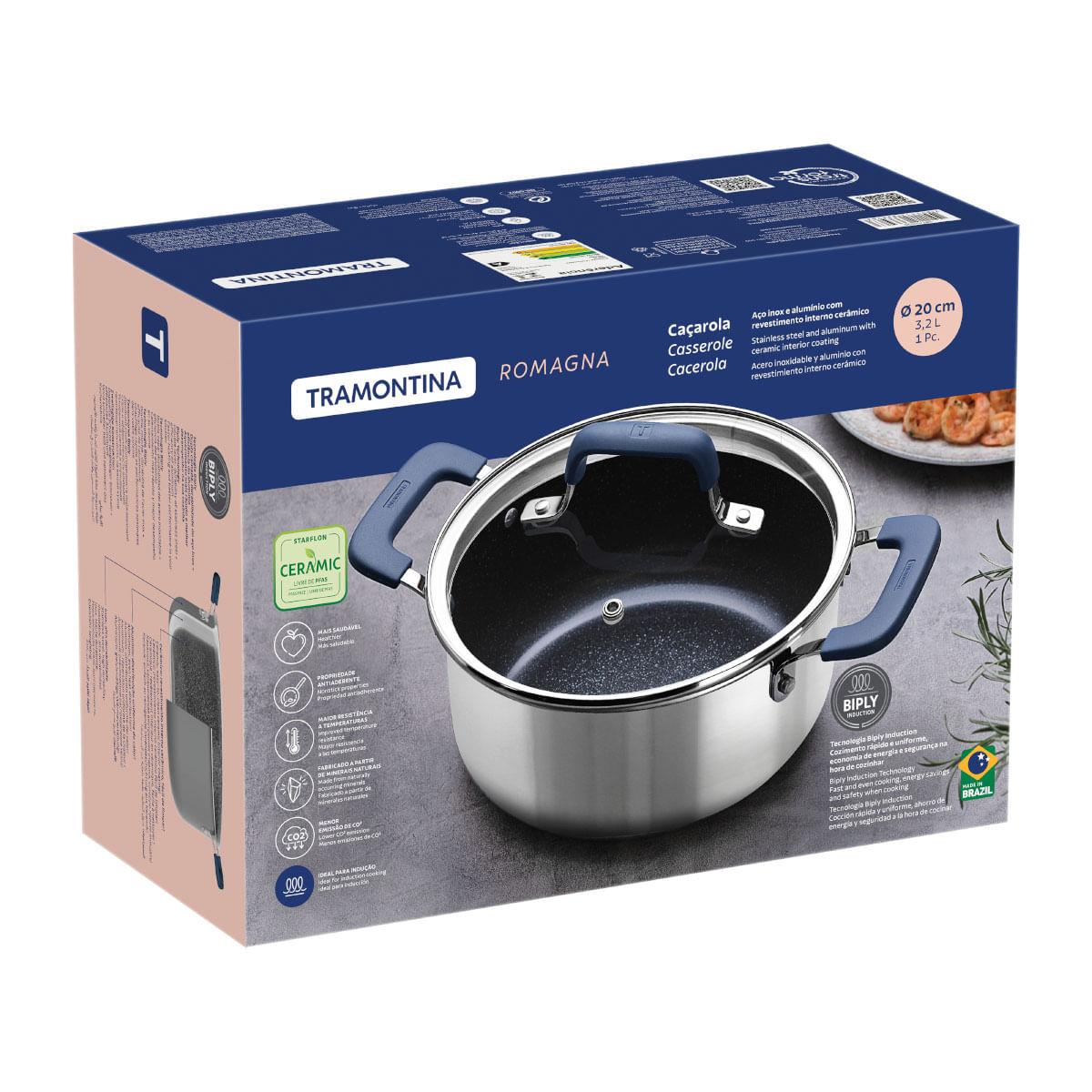 Caçarola Tramontina Romagna Aço Inox Cerâmico Black Stone 20 cm 3,2 L