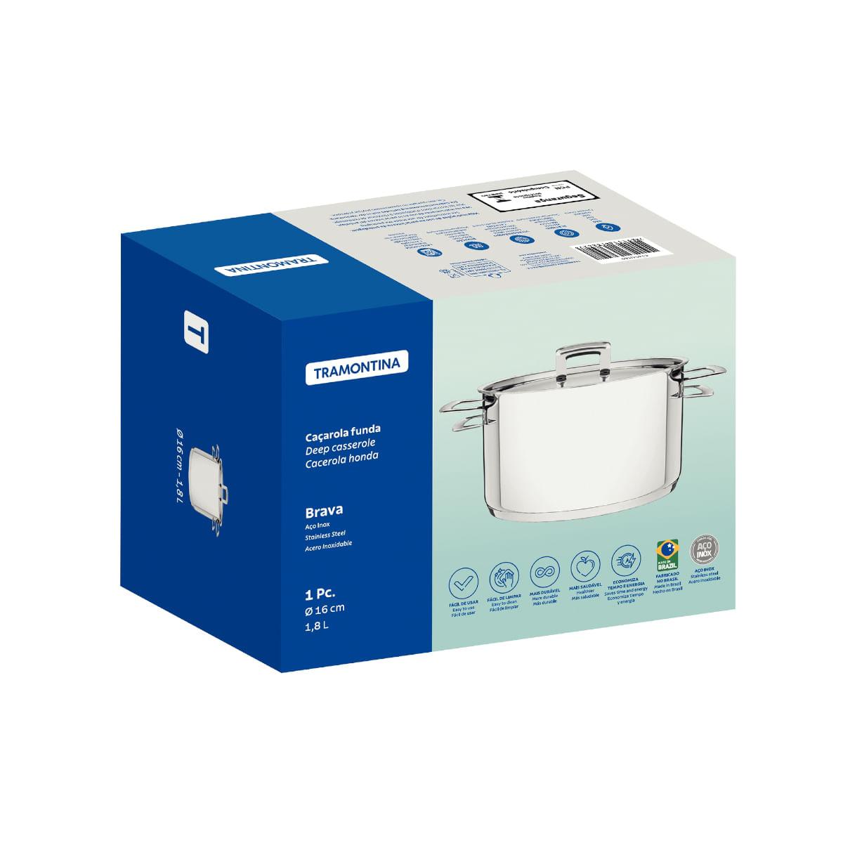 Caçarola Funda Tramontina Brava Aço Inox 16 cm 1,8 L