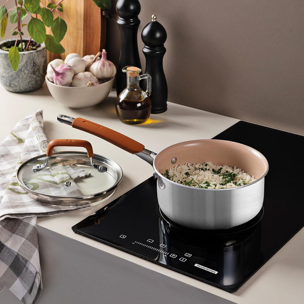 Panela Tramontina Romagna Aço Inox Cerâmico Marfim 18 cm 2,25 L
