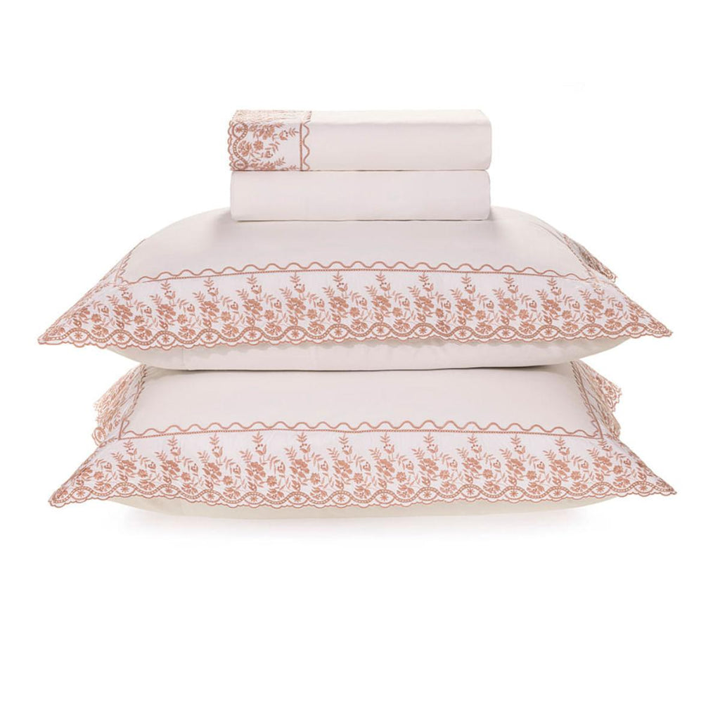 Jogo de Cama Queen 200 Fios Karsten Bordado Antônia Branco Rosa