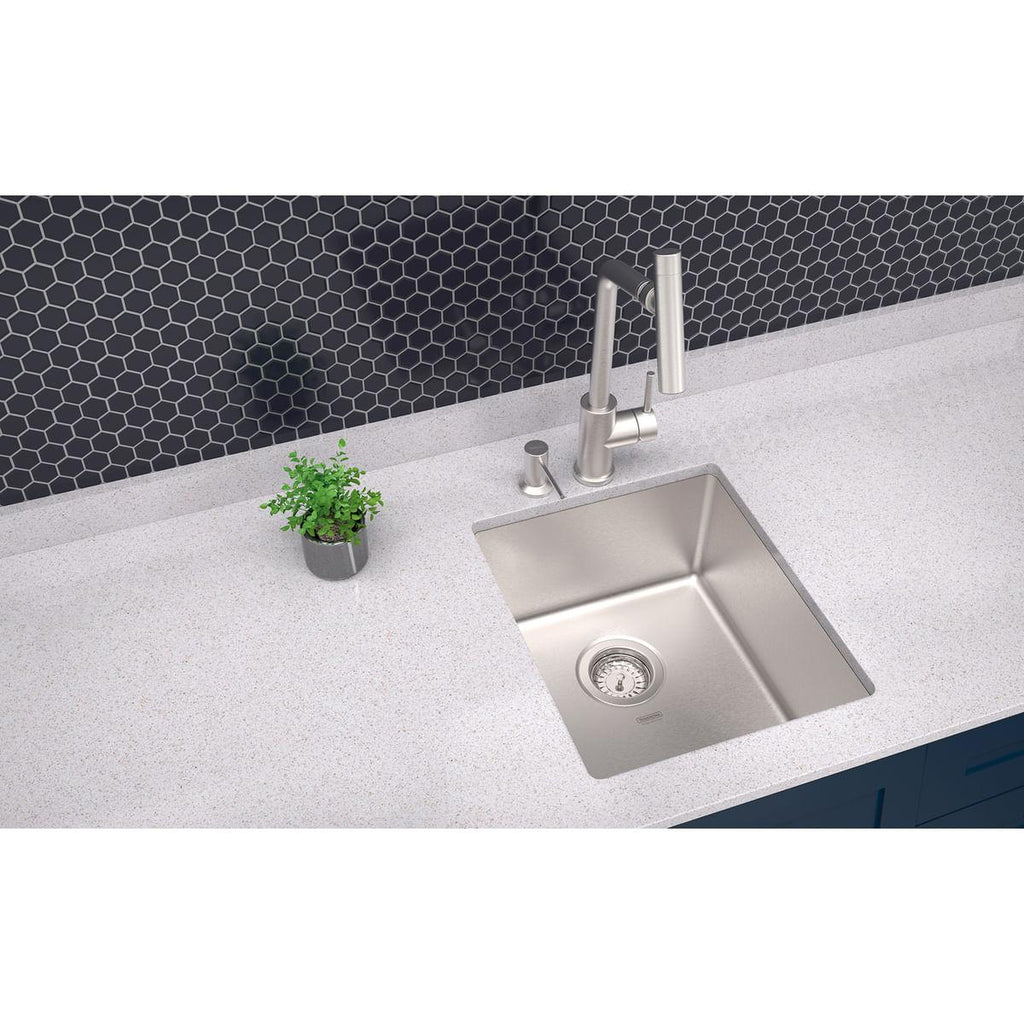 Cuba de Embutir Quadrum 34 U Undermount Tramontina 34 x 40 x 20 cm em Aço Inox Scotch Brite com Válvula