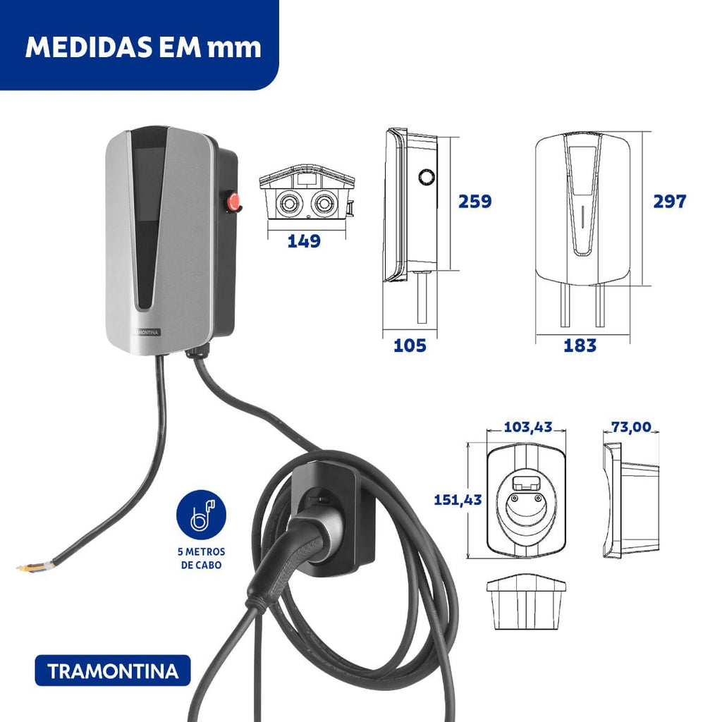 Estação de Recarga para Veículos Elétricos 7,4 kW Tramontina com Aplicativo