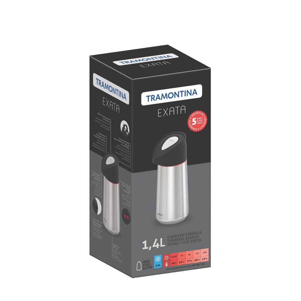 Garrafa Térmica Tramontina Exata em Aço Inox com Ampola de Aço 1,4 L