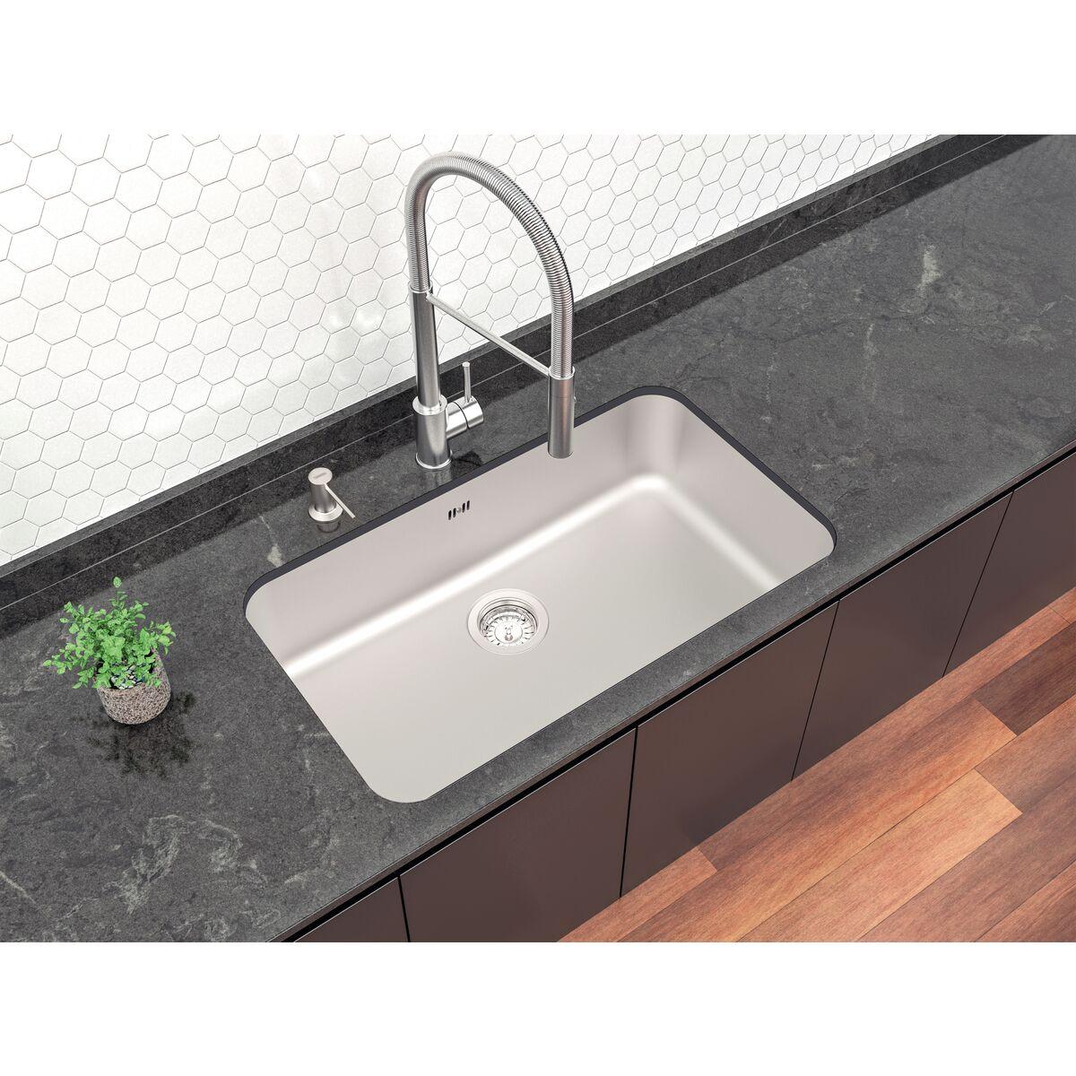 Cuba de Embutir Tramontina Dora 70 BL R6 em Aço Inox Acetinado 70x40x20 cm e Válvula com Escape