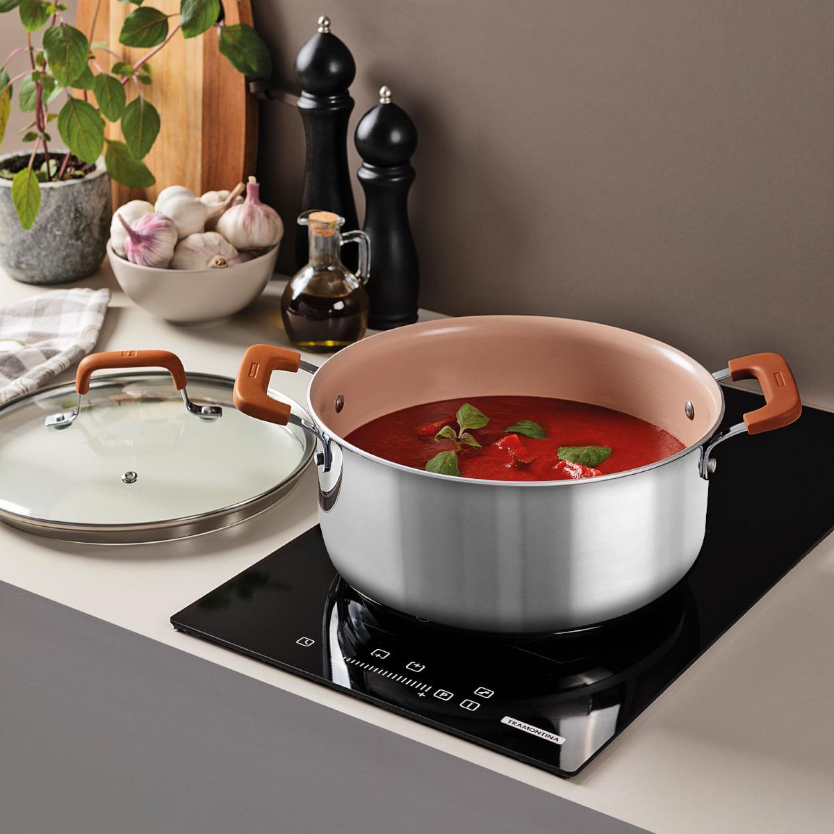 Caçarola Tramontina Romagna Aço Inox Cerâmico Marfim 24 cm 5,24 L