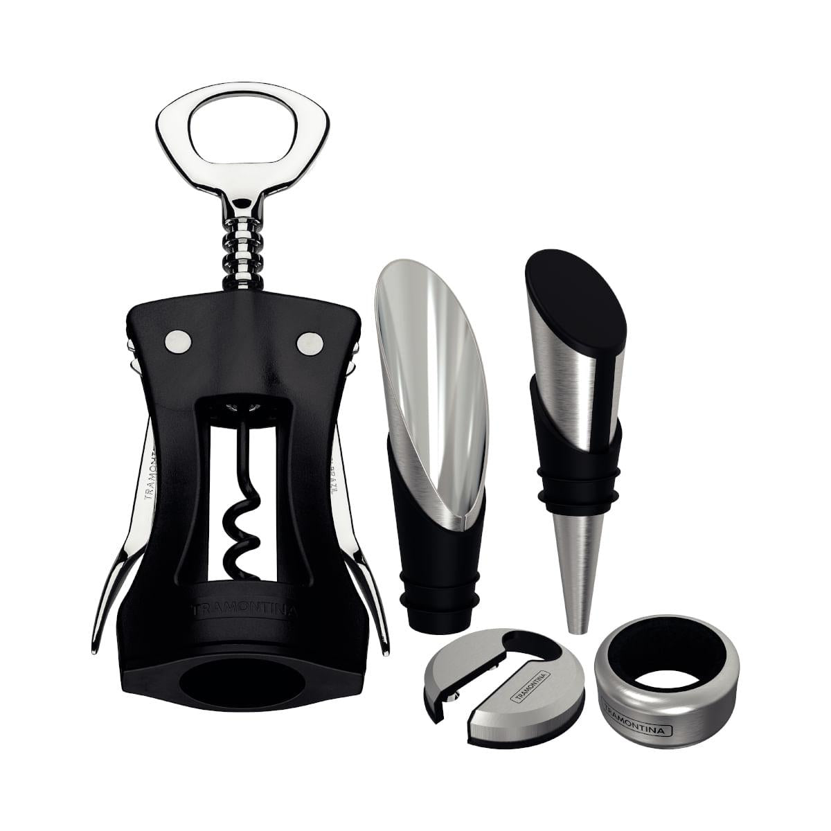 Jogo para Vinhos Tramontina Harmoniza 5 Peças Aço Inox e Polipropileno Preto
