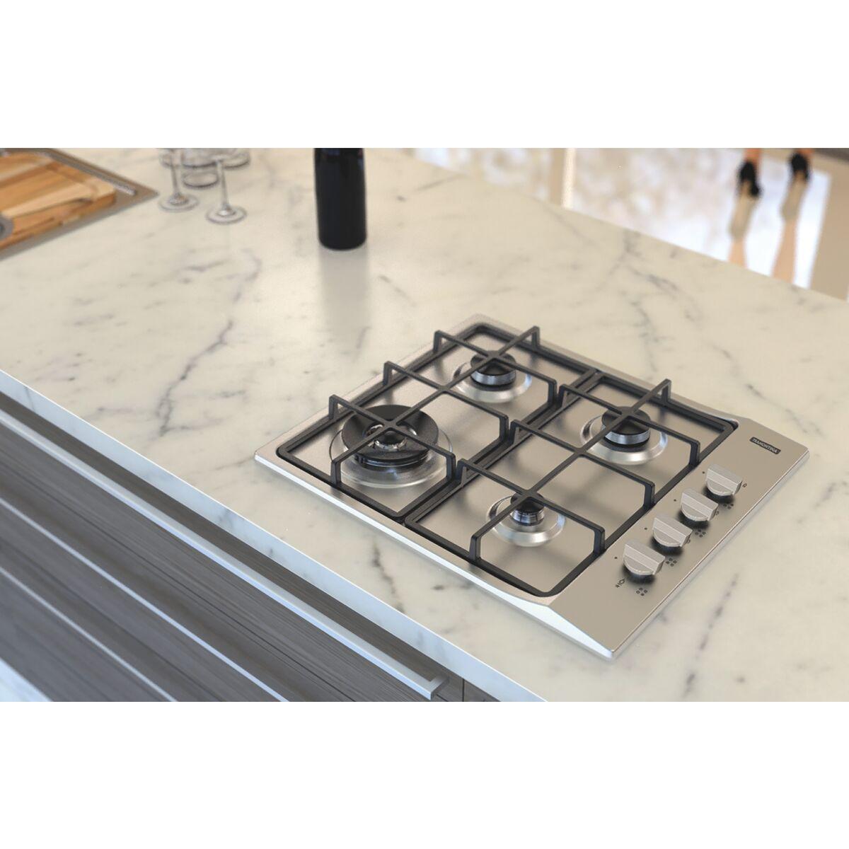 Cooktop a Gás Tramontina Square em Aço Inox Trempes em Ferro Fundido 4 Queimadores