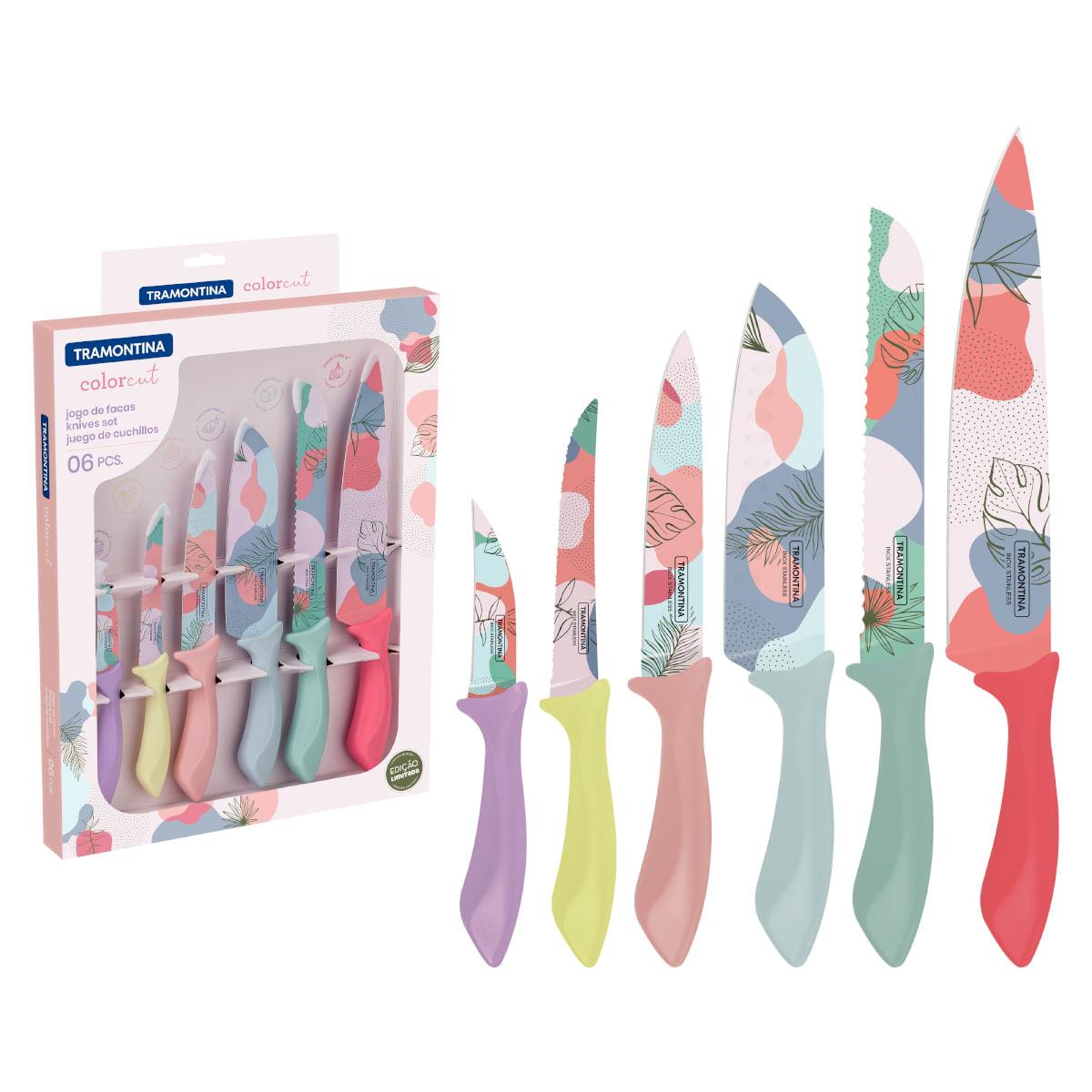 Jogo de Facas Tramontina Colorcut Aço Inox e Cabos de Polipropileno Colorido 6 Peças