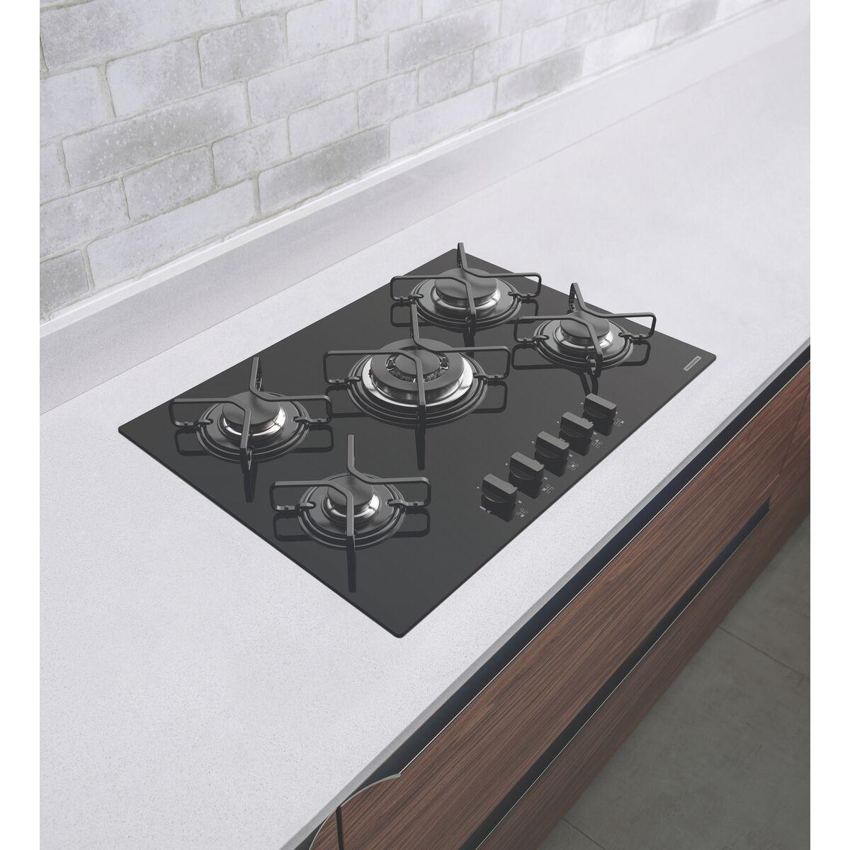 Cooktop a Gás Tramontina Penta em Vidro Temperado Preto 5 Queimadores