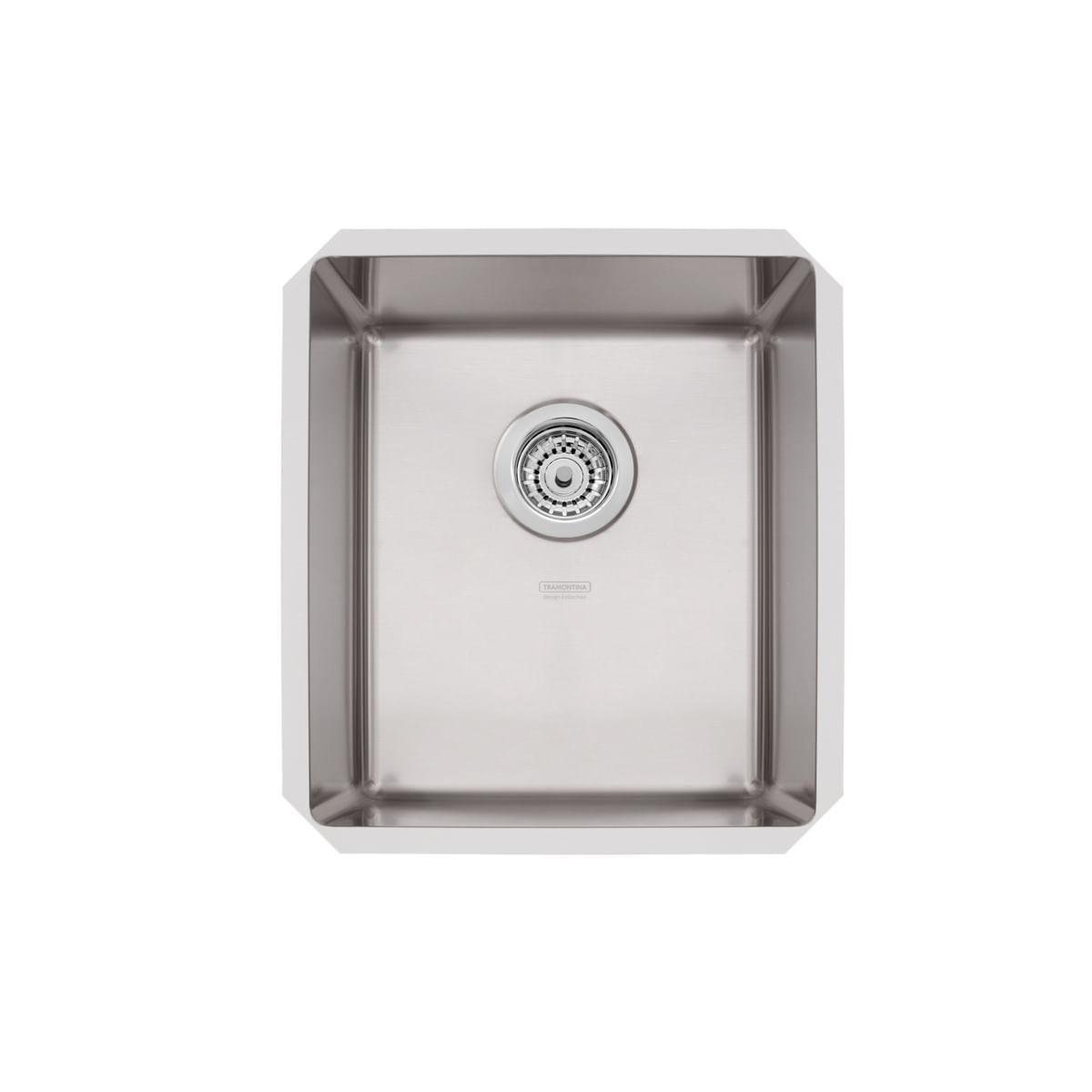Cuba de Embutir Quadrum 34 U Undermount Tramontina 34 x 40 x 20 cm em Aço Inox Scotch Brite com Válvula