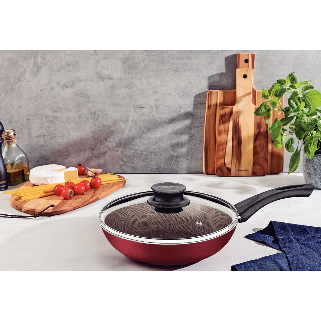 Frigideira Funda Tramontina Paris em Alumínio 26 cm 2,9 L Antiaderente Vermelho com Tampa de Vidro