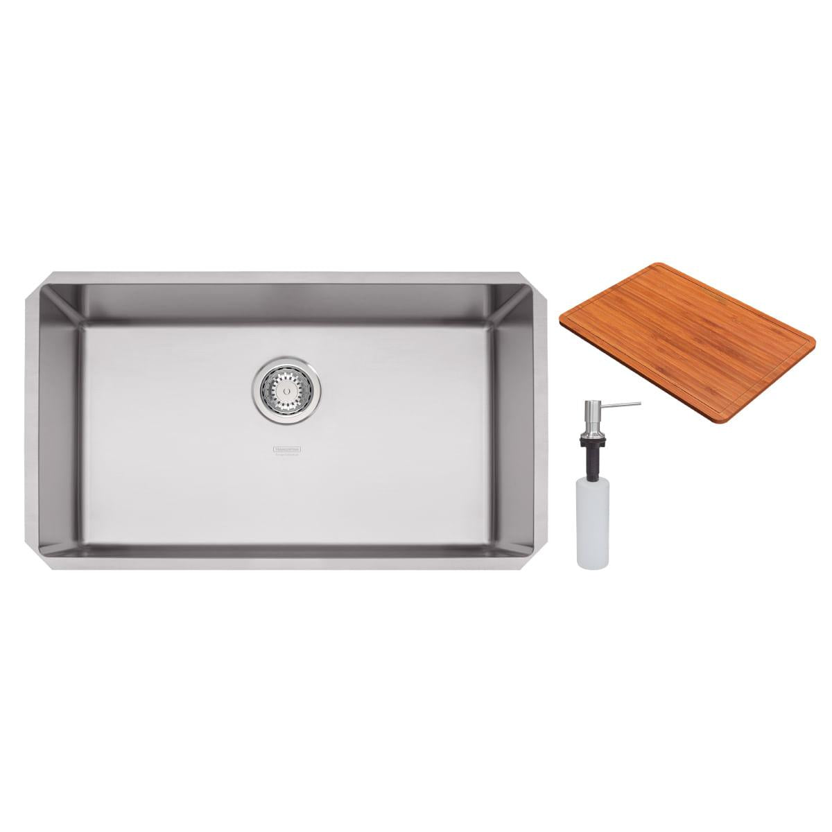 Cuba Quadrum 70 U Undermount Tramontina 70x40x20 cm em Aço Inox com Dosador de Sabão e Tábua