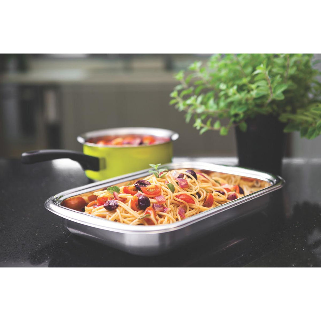 Kit para Assar e Servir Tramontina Cosmos em Aço Inox com Tampa de Vidro 4 Peças