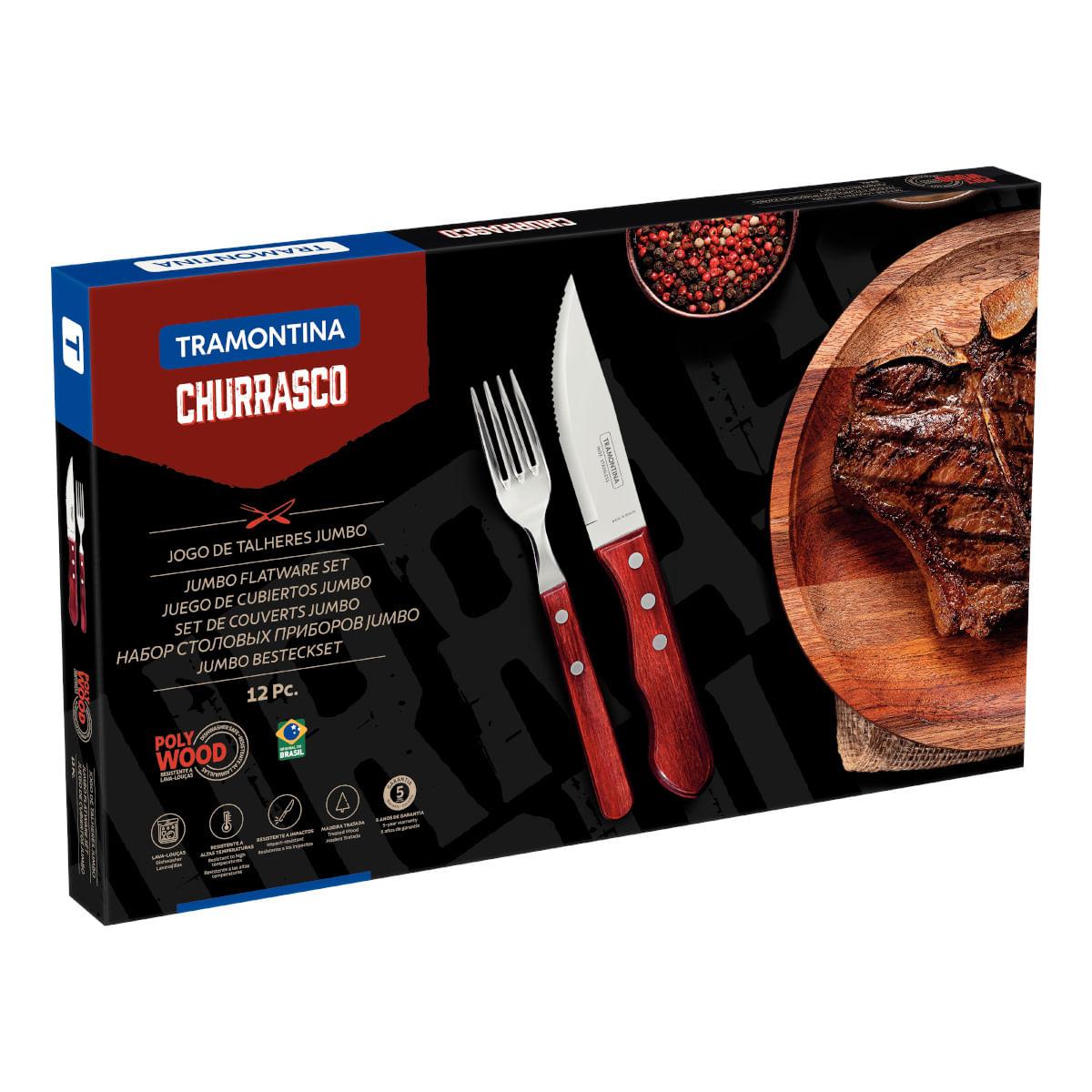 Jogo de Talheres para Churrasco Jumbo Tramontina Vermelho Polywood 12 Peças