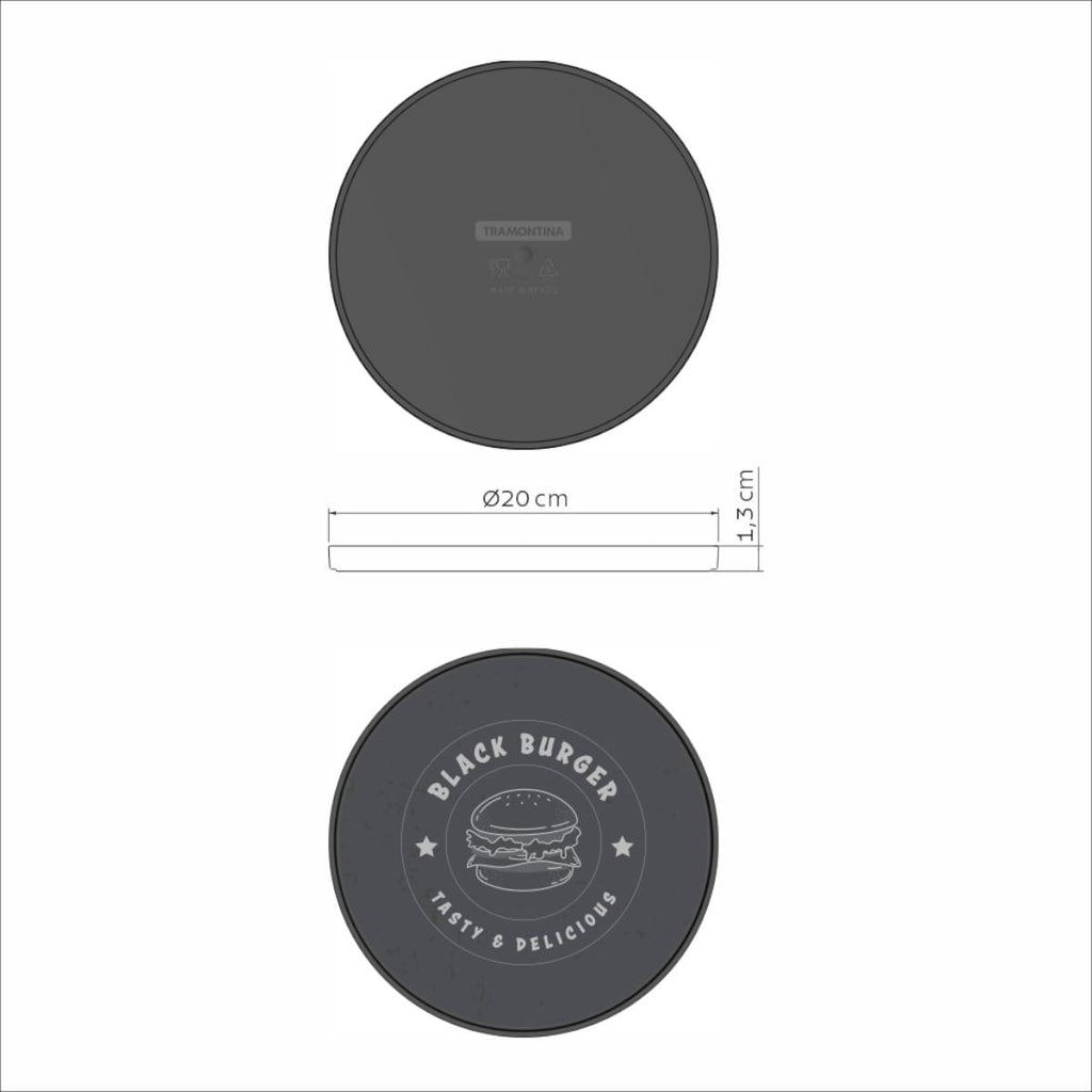 Prato Tramontina Black Burger em Polipropileno Cinza 20 cm