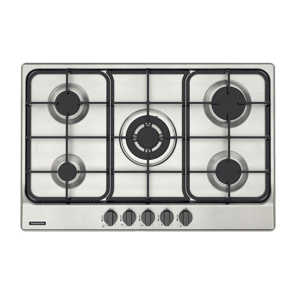 Cooktop a Gás Tramontina Penta FF 5GX Tri 75 em Aço Inox e Trempes em Ferro Fundido 5 Queimadores