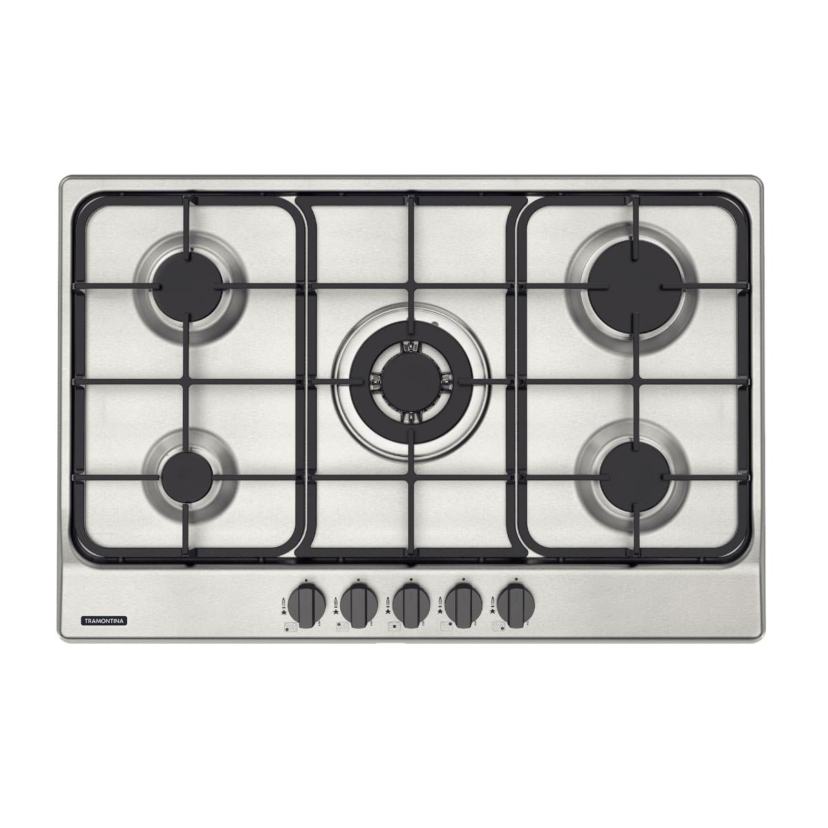 Cooktop a Gás Tramontina Penta FF 5GX Tri 75 em Aço Inox e Trempes em Ferro Fundido 5 Queimadores