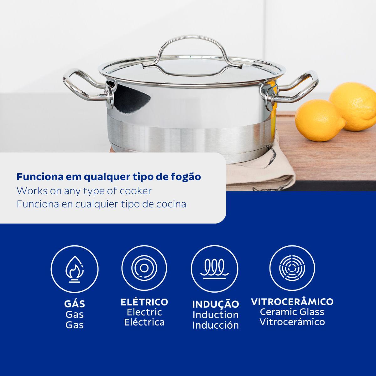 Caçarola Rasa Tramontina Professional Aço Inox 7,1L com Tampa Plana e Fundo Triplo 28cm
